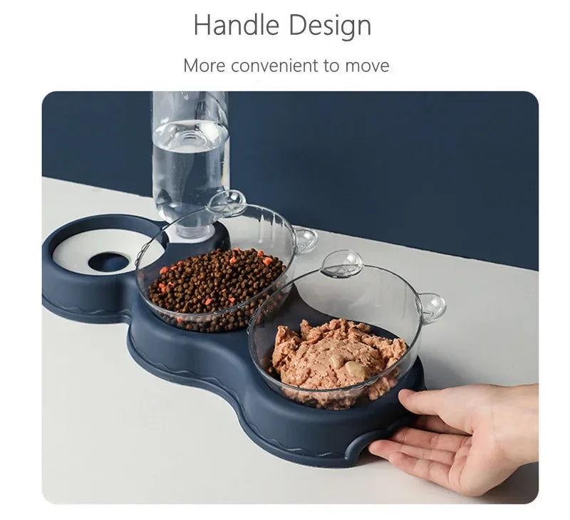 Pet Cat Bowl Automatic Feeder Water Dispenser Dog Cat Food Bowl with Drinking Raised Stand Double Dish Bowls for Cats Dogs Pet
