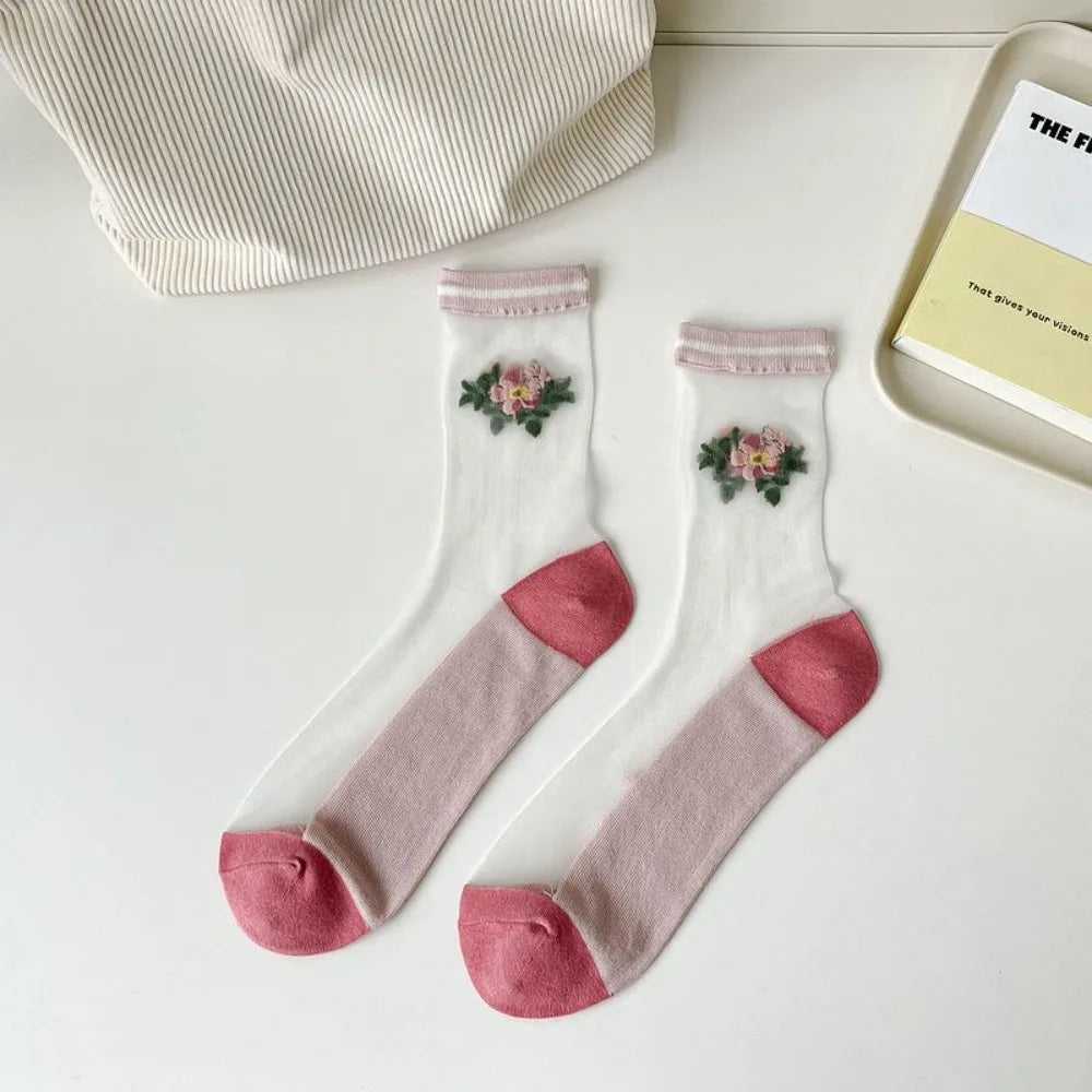 Fashion Socks For Women Summer Breathable Trendy Casual Socks Cute Fashion Korean Style Transparent Lace Sweet Socks