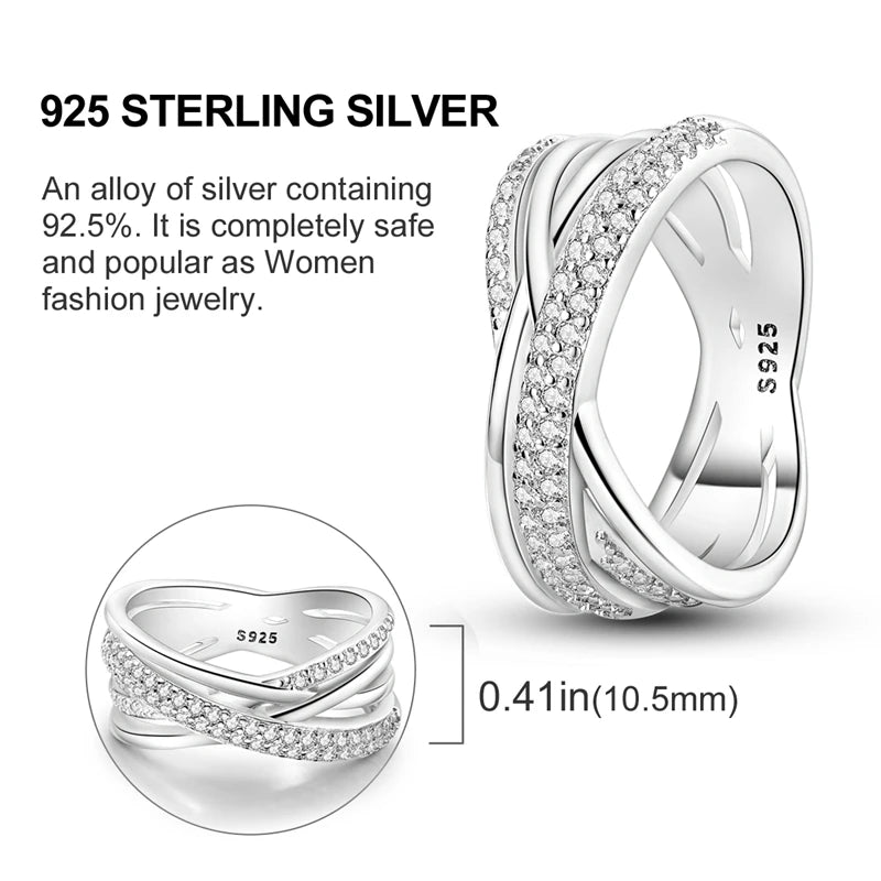 Rings For Women 925 Silver Sparkling Zircon Minimalist Geometric Star X Rings Romantic Wedding Engagement Valentine Jewelry Gift