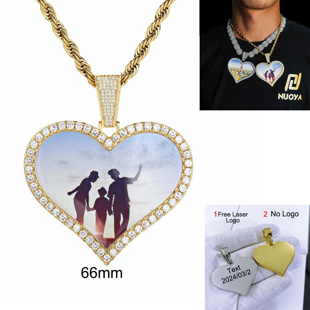 Custom Photo Necklace Circle Chain Personalized Medallion Memory Picture Pendant Solid Back Zircon Hip Hop Jewelry Free Engrave