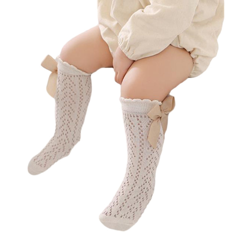 0-3years Infant Baby Girls Long Stockings Princess Solid Color Cute Bowknot Socks Spring Summer Thin Mesh Over-The-Knee Socks