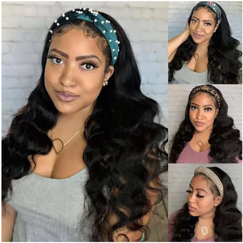Body Wave Headband Human Hair Wig Machine Made Human Hair Wig Ready To Wear Headband Body Wave Remy Human Hair Wigs for Women