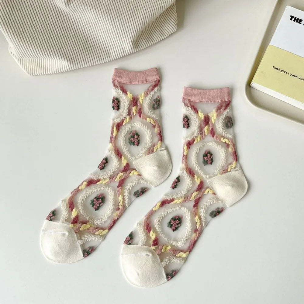 Fashion Socks For Women Summer Breathable Trendy Casual Socks Cute Fashion Korean Style Transparent Lace Sweet Socks
