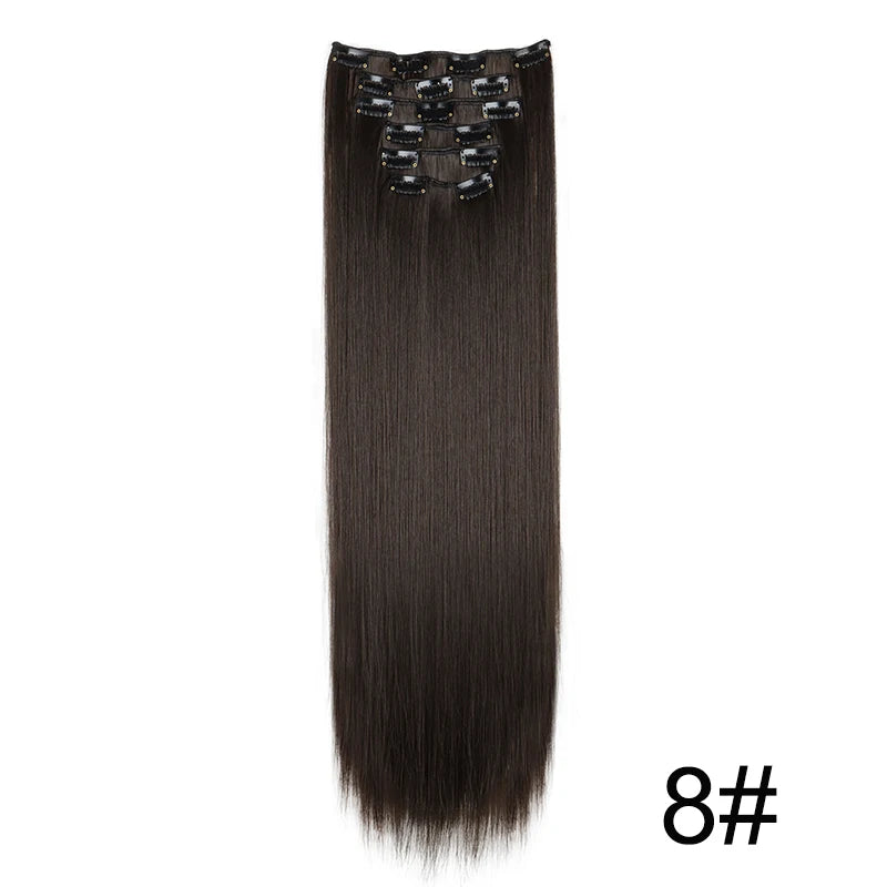 WIGSIN Synthetic 6pcs/set 24Inch Long Straight Hair Extensions Clip-in Heat Resistant Black Blonde Hairpiece for Women