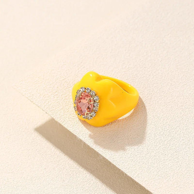 New Trendy Colorful Acrylic Rhinestone Rings Sets for Women Flower Large Finger Rings for Girls Korean Party Jewelry INS Gifts
