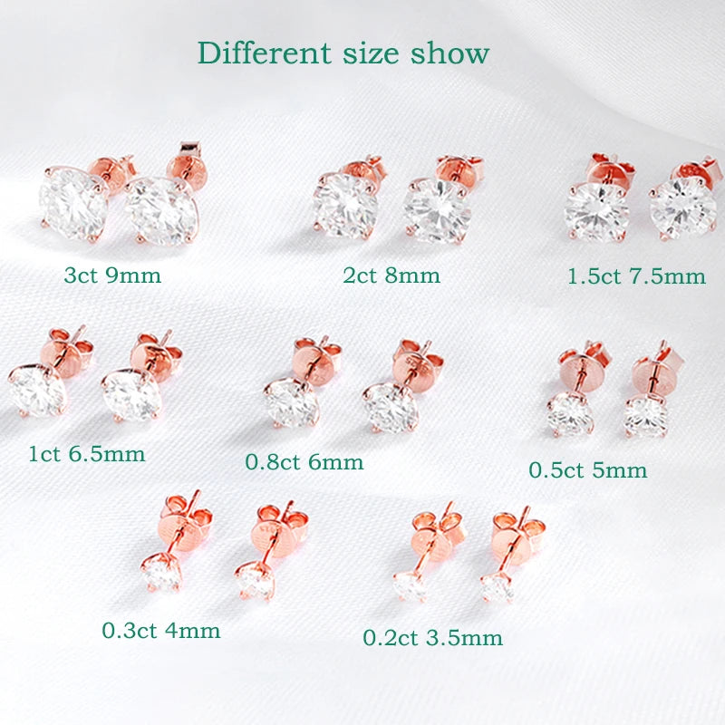 Smyoue 18K Plated 0.1-3CT Moissanite Stud Earrings for Women Men Sparkling Classic Bridal Jewelry 925 Silver Rose Gold Earring
