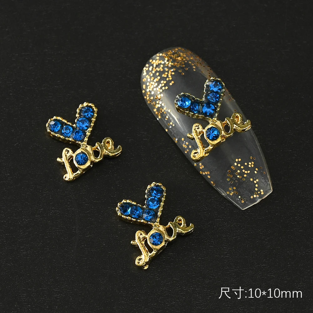 5/10pc Luxury Crystal Pink Heart Nail Art Charm 3D Love Shape Nail Rhinestones Diamond Shine Valentine's Day Manicure Decoration
