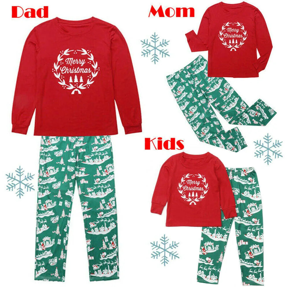 Mom Dad Kids Christmas Print Pajamas Set 2 Piece Pyjama Xmas Family Look Sleepwear Xmas Family Matching Outfits Pjs Loungewear