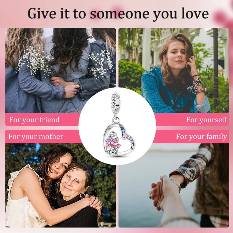 Charms 925 Sterling Silver Love Embrace Pendant For 3mm Bracelet DIY Women Mother's Day Jewelry Gift