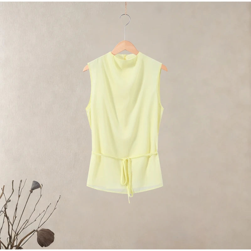 Casual Yellow Top Long Skirts Sets Women Sleeveless Lace Up Tops Straight Slit Skirt 2026 Summer Holiday Street Lady Solid Suits