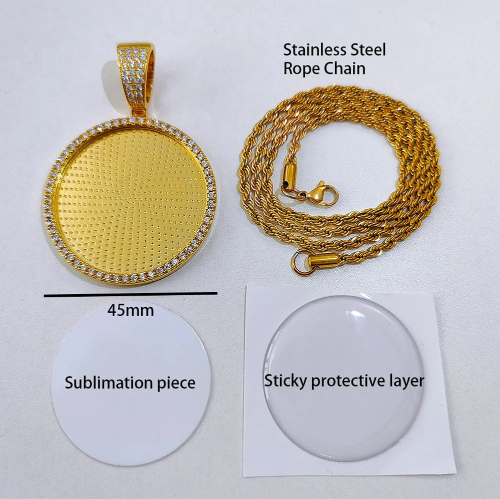 Custom Photo Necklace Circle Chain Personalized Medallion Memory Picture Pendant Solid Back Zircon Hip Hop Jewelry Free Engrave