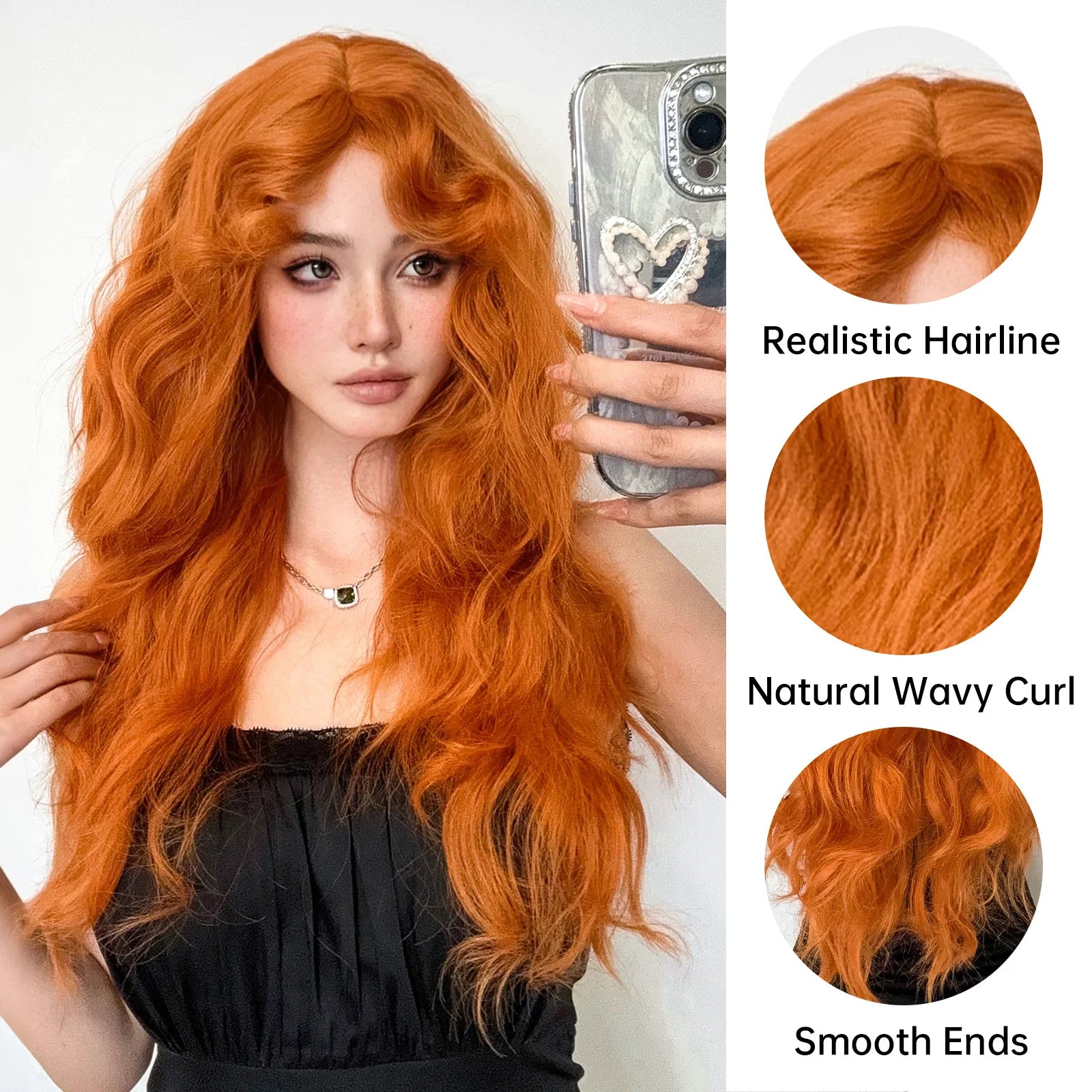 Party Wigs for Girls Fluffy Curly Hair with Bangs Orange Synthetic Wig for Women Cosplay Wigs Natural Daily Heat Resistant Fiber