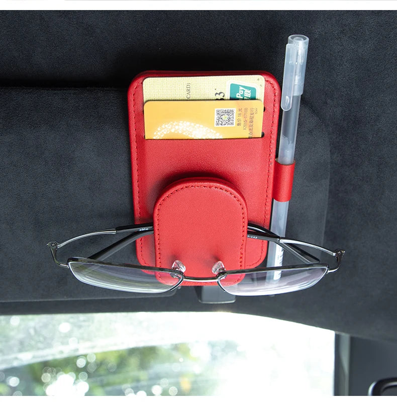 JFBONIN Leather Car Glasses Clip Multifunctional Sunshade Storage for Interior Car Sunglasses Organizer Creative