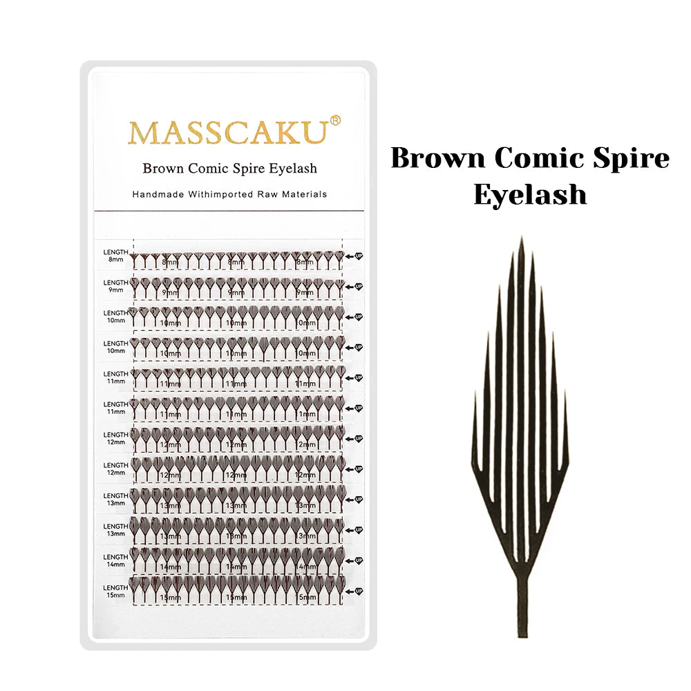 MASSCAKU Fox Comic Spire Lash Extensions C D Curl 8-15mm Mix Natural Manga Style Eyelash Professional Premade Fans Eyelashes