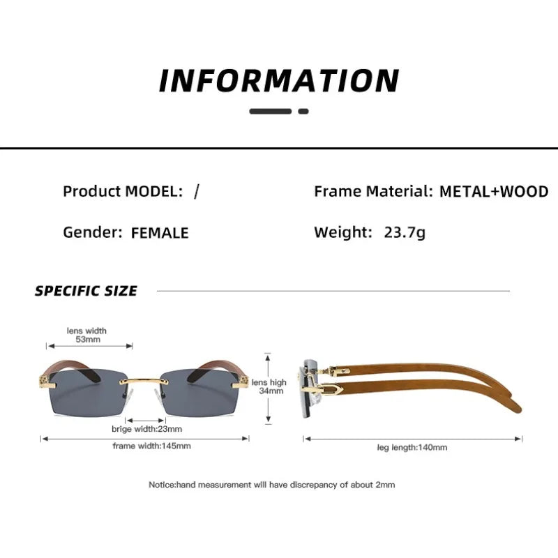 Fashion Sunglasses European and American Men's and Women's Frameless Imitation Wood Grain Leg Sunglasses