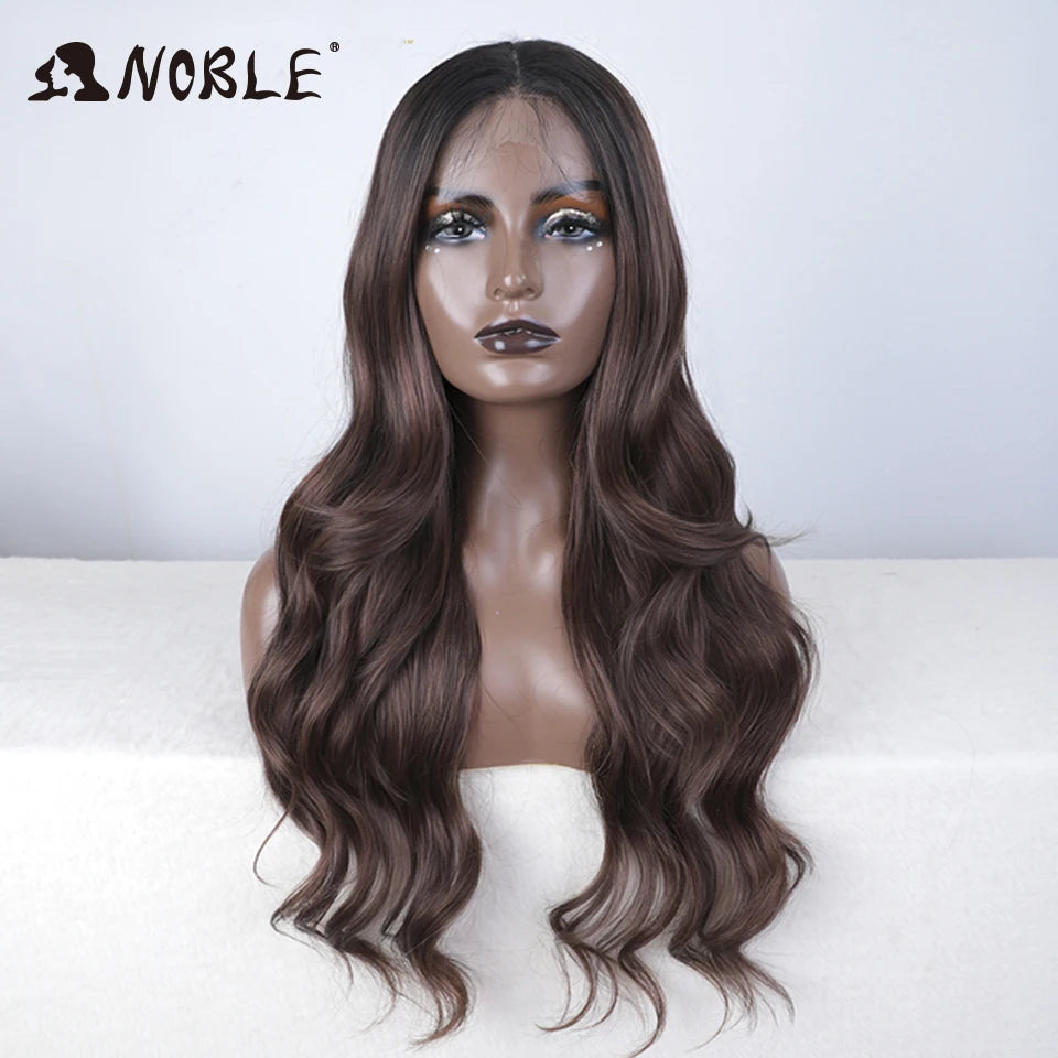 Noble Synthetic Lace Front Wig  28 Inch Highlight Honey Brown Body Wave Wig Cosplay Wigs For Women Lace Wig Lace Wig Synthetic