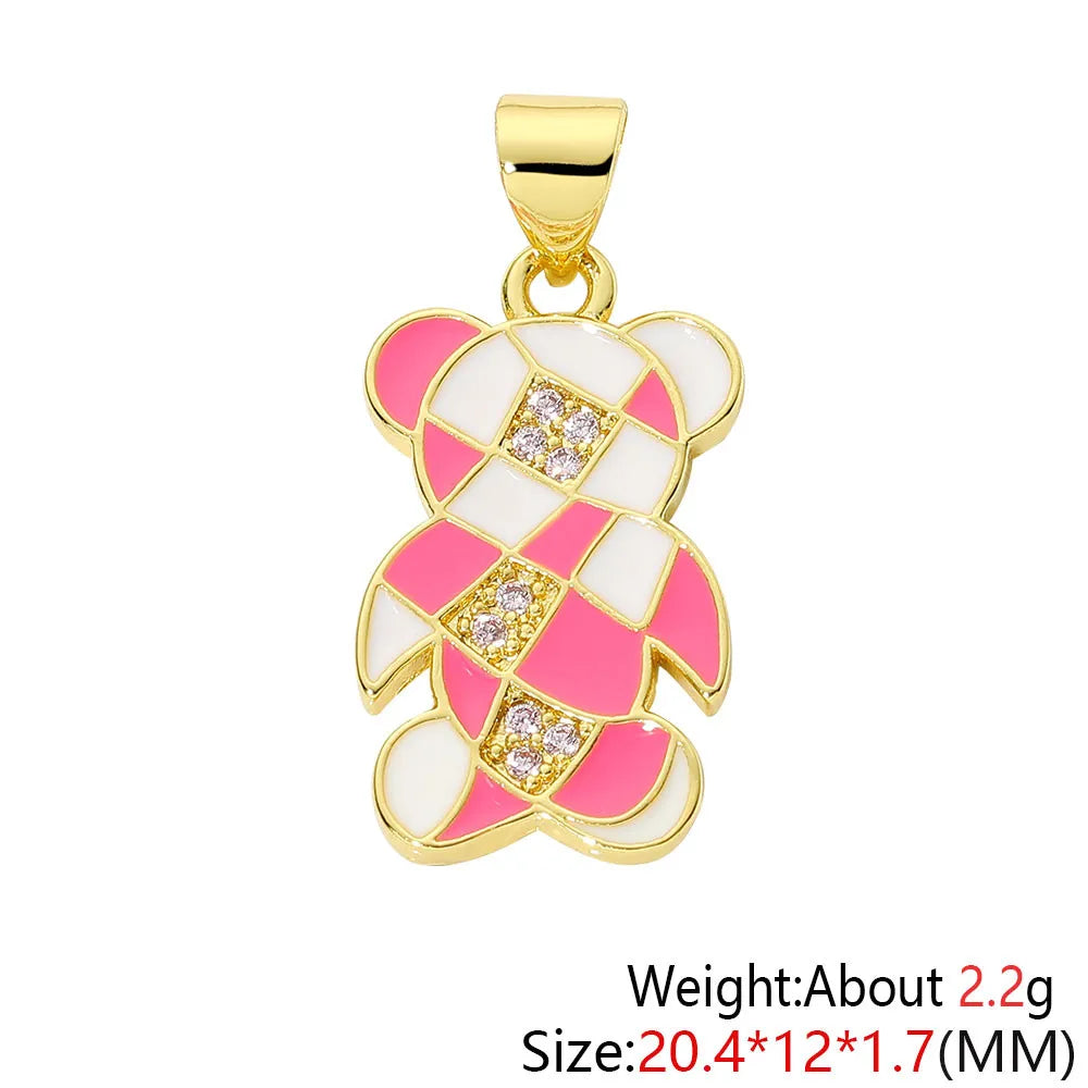 HUAMI Colorful Cute Bear Enamel Necklace Pendant Handmade Prevent Allergy Multicolor Cubic Zirconia Charms Supplies Accessories