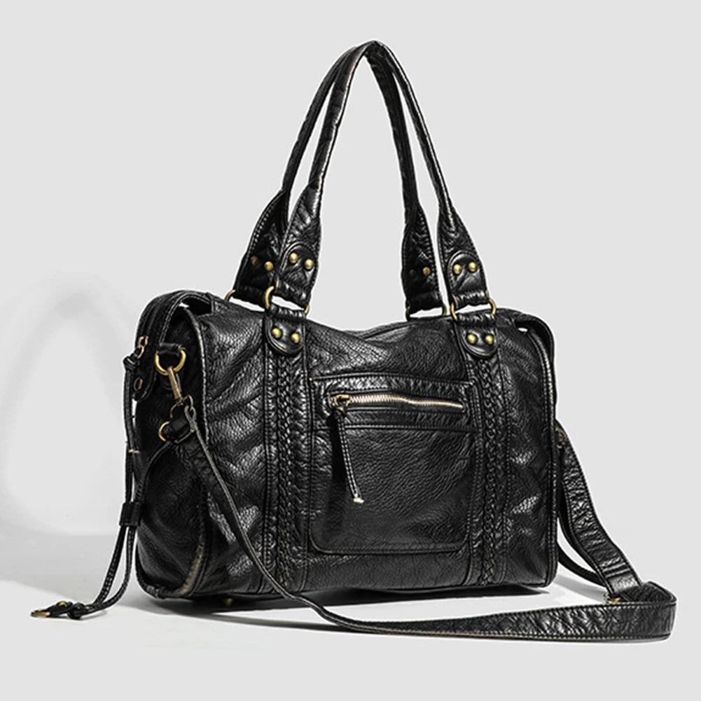 Leather Retro Shoulder Bag for Women with Pockets Utility Handbags Top Handle Bag Shopper Bag for Work Travel