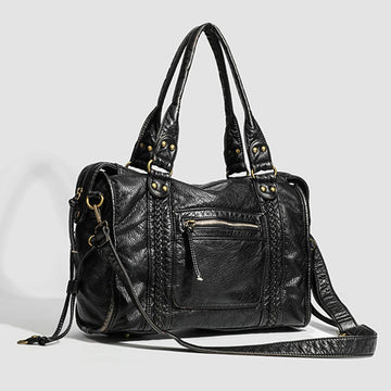 Leather Retro Shoulder Bag for Women with Pockets Utility Handbags Top Handle Bag Shopper Bag for Work Travel