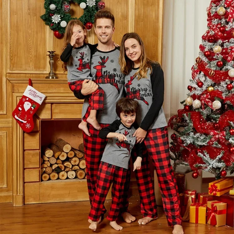 Mom Dad Kids Christmas Print Pajamas Set 2 Piece Pyjama Xmas Family Look Sleepwear Xmas Family Matching Outfits Pjs Loungewear