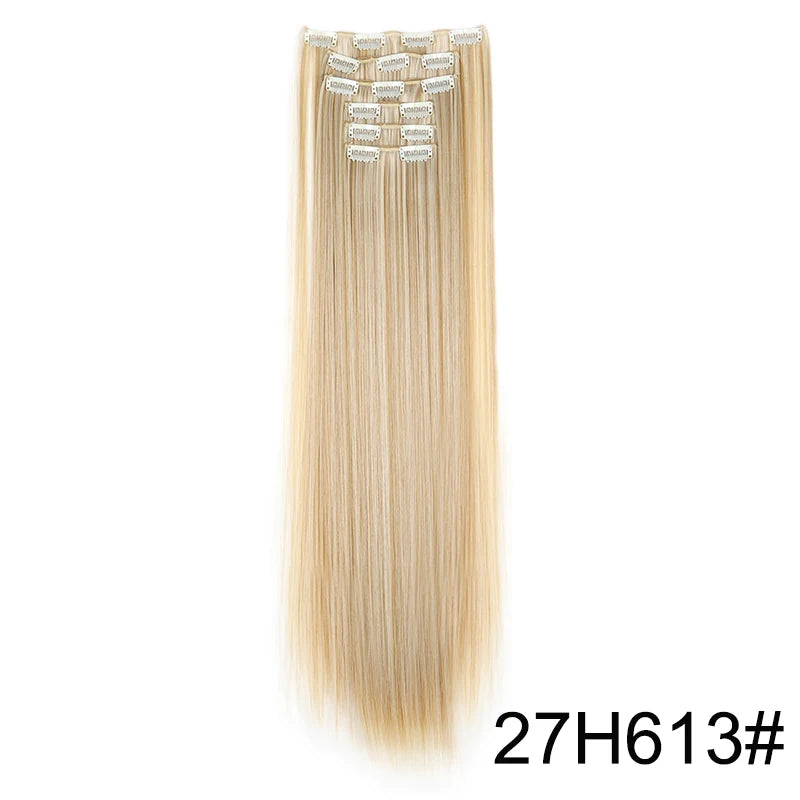 WIGSIN Synthetic 6pcs/set 24Inch Long Straight Hair Extensions Clip-in Heat Resistant Black Blonde Hairpiece for Women