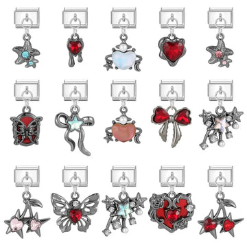 Red Sweet Cute Hollow Bow Knot Leaf Butterfly Rose Italian Charm Links Fit 9mm Stainless Steel Bracelet Jewelry DIY Making Gifts