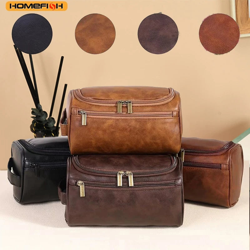 HOMEFISH Men PU Vintage Luxury Toiletry Bag Travel Necessary Business Cosmetic Makeup Cases Male Hanging Storage Organizer Wash