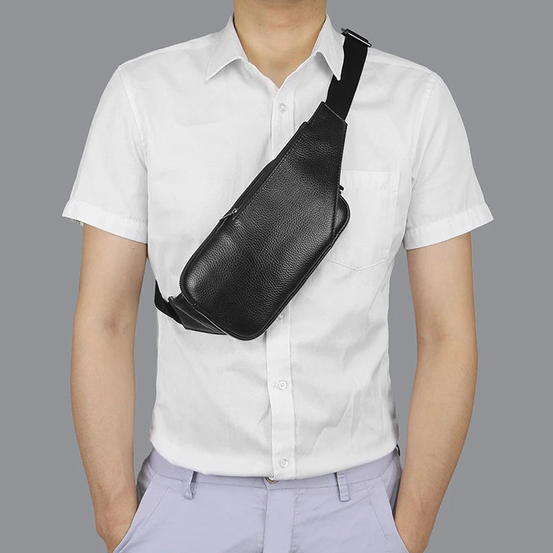 Small Leather Sling Crossbody Chest Bag Lightweight Daypack Slim Anti-Theft Cross Body Bag Over Shoulder Backpack Pack Man Woman
