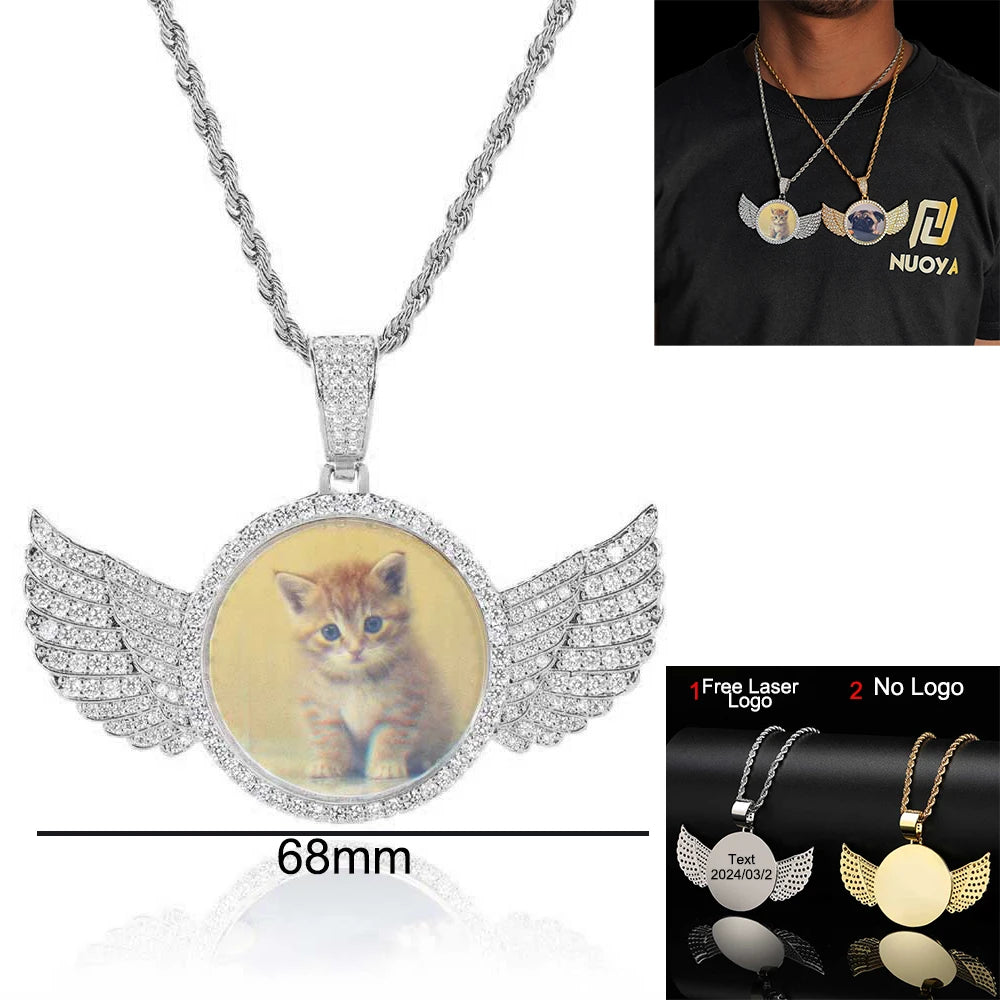 Custom Photo Necklace Circle Chain Personalized Medallion Memory Picture Pendant Solid Back Zircon Hip Hop Jewelry Free Engrave