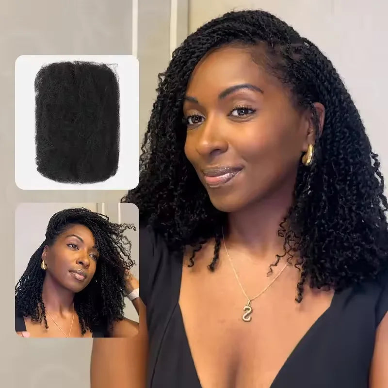 QVR Afro Kinky Bulk Human Hair For Braiding Dreadlock Hair Peruvian 50g/pc Virgin Natural Brown Remy Human Hair Debut Extension
