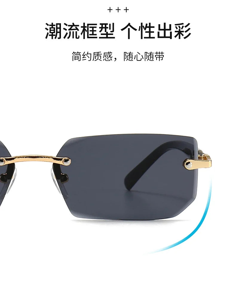 Clearance_Rimless Sunglasses Rectangle Fashion Popular Women Men Shades Small Square Sun Glasses For Female male Summer Travelin