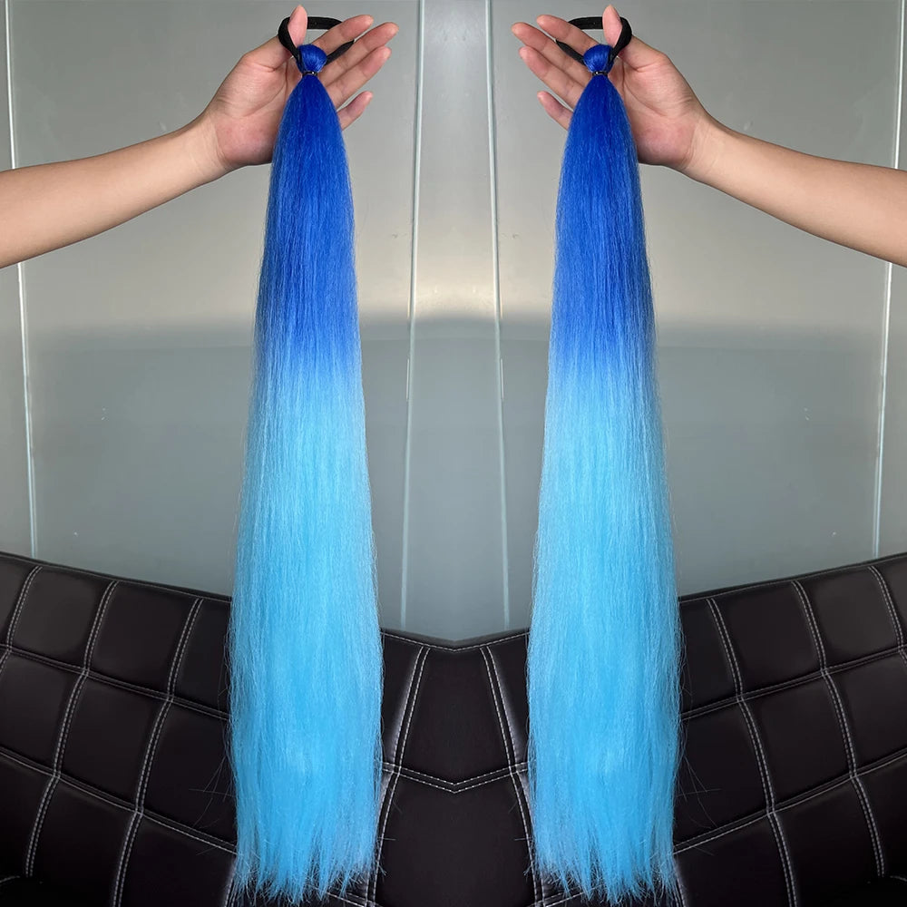Synthetic 2Pcs Straight Ponytail With Elastic Hair Tie Colorful Braiding Ponytail Hair Extensions Hair Accessories For Women
