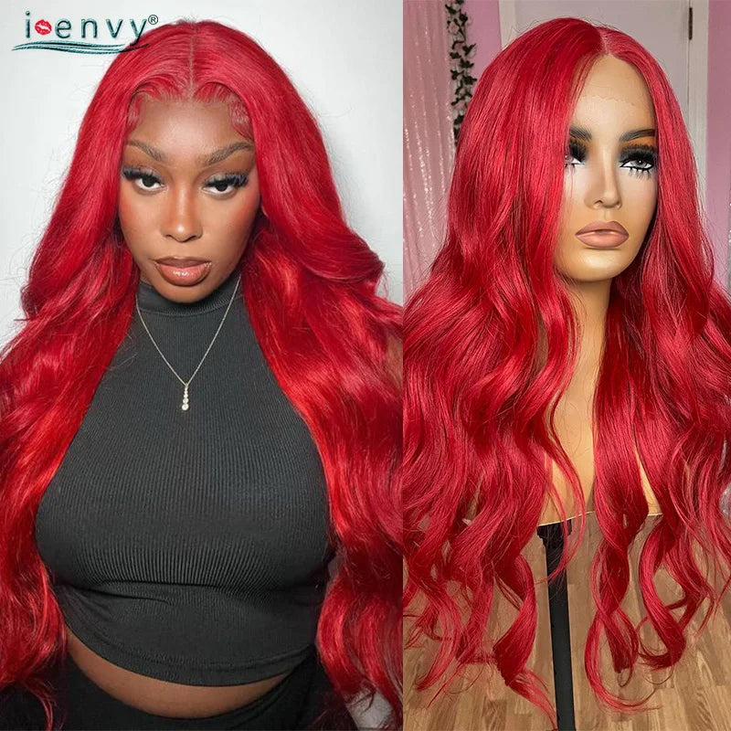 Cherry Red Burgundy 13X6 Lace Front Human Hair Wigs Body Wave 13X4 30 34 Inch 99J Colored Lace Frontal Wig Pre Plucked For Women