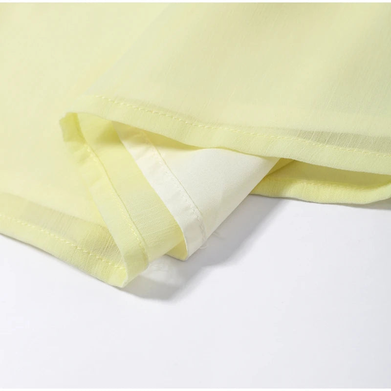 Casual Yellow Top Long Skirts Sets Women Sleeveless Lace Up Tops Straight Slit Skirt 2026 Summer Holiday Street Lady Solid Suits