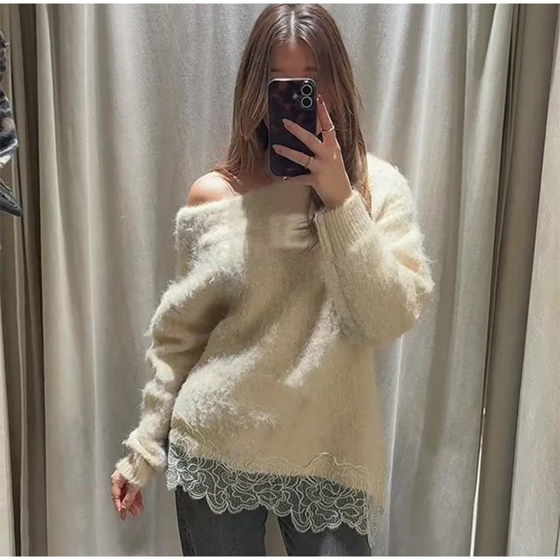 Chic V-neck Knitted Lace-up Women Cardigan Elegant Solid Full Sleeve Loose Cropped Sweater 2026 Lady Commute Office Cardigans