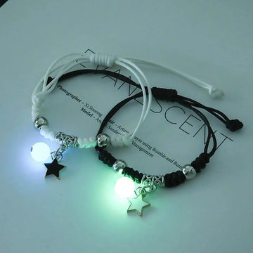 2PC Fashion Luminous Beads Star Couple Bracelet for Women Men Charm Cat Flower Heart Moon Love Matching Friend Bracelet Jewelry