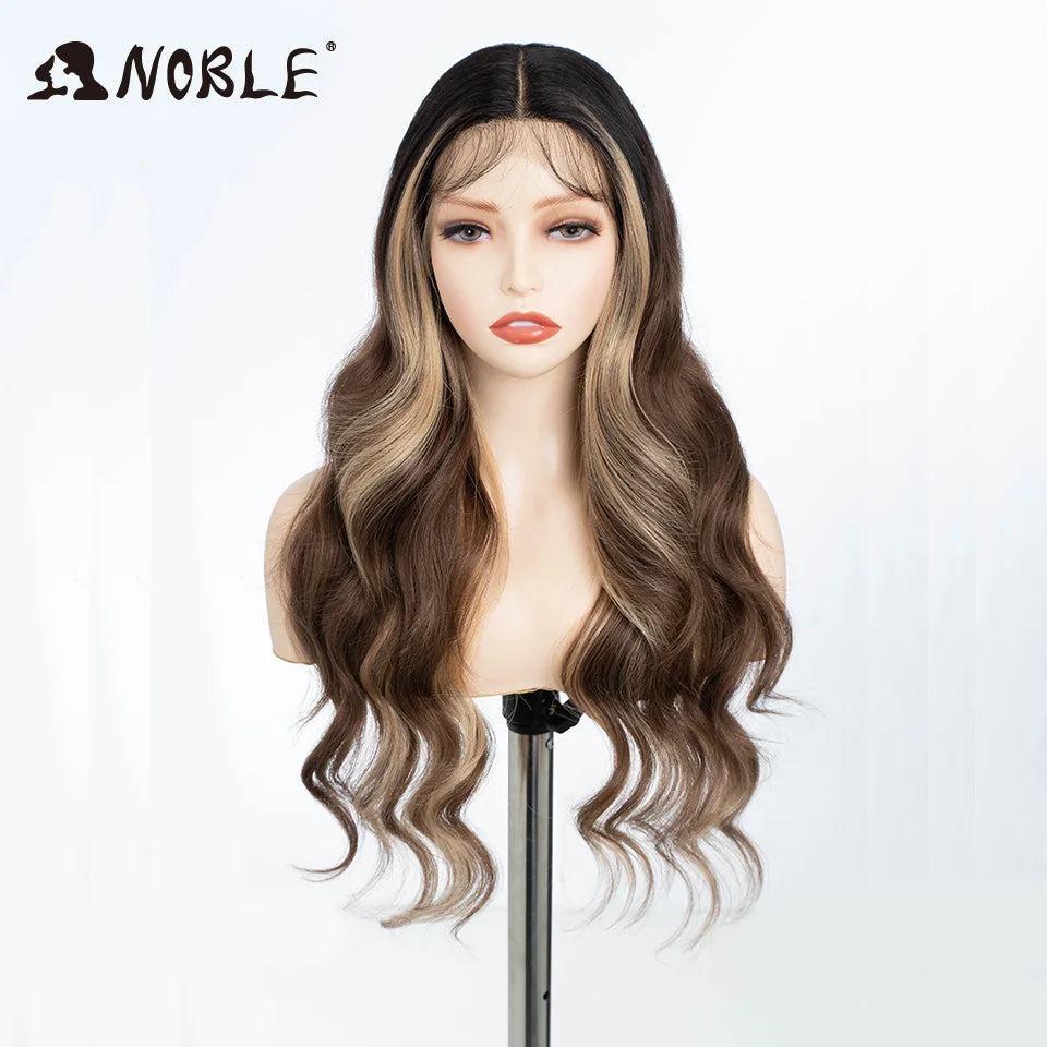 Noble Synthetic Lace Front Wig  28 Inch Highlight Honey Brown Body Wave Wig Cosplay Wigs For Women Lace Wig Lace Wig Synthetic