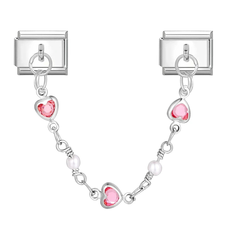 Star Butterfly Heart Zircon Round Pearls Tassel Chain Italian Charm Links Fit 9mm Bracelet Stainless Steel Women DIY Making Gift