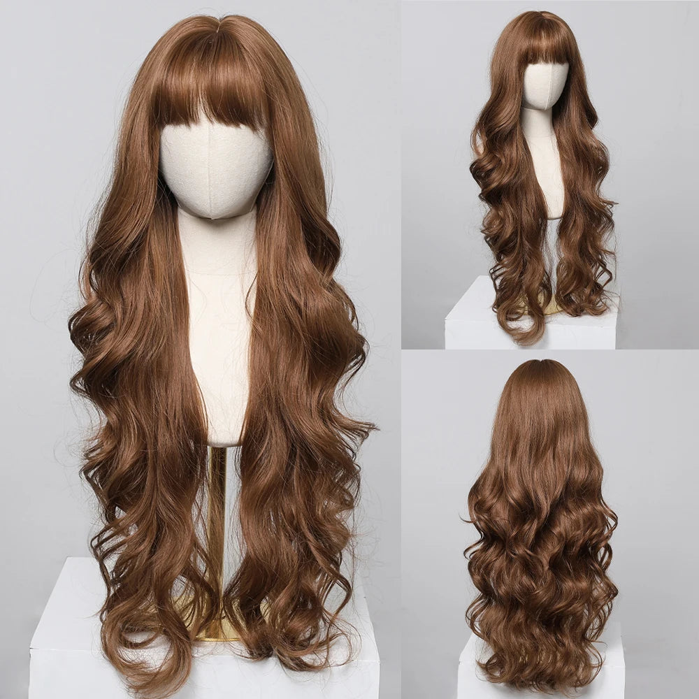 Party Wigs for Girls Fluffy Curly Hair with Bangs Orange Synthetic Wig for Women Cosplay Wigs Natural Daily Heat Resistant Fiber