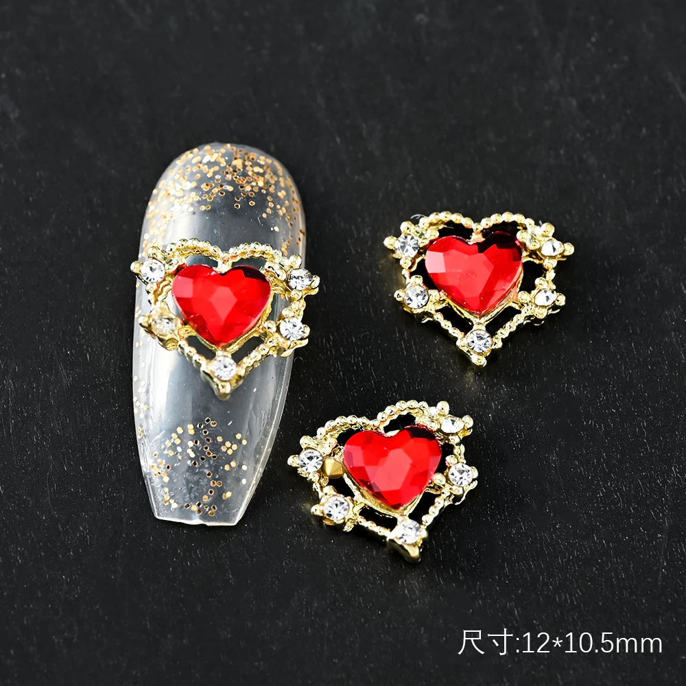 5/10pc Luxury Crystal Pink Heart Nail Art Charm 3D Love Shape Nail Rhinestones Diamond Shine Valentine's Day Manicure Decoration