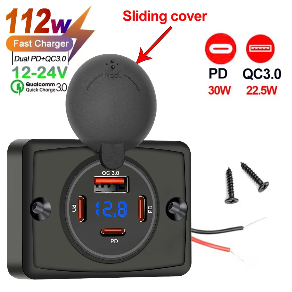 Wall Mount Charger Adapter, 2-4 Ports USB Outlet, QC 22.5W PD 30W Type-C Quick Charge, QC3.0 Panel, Bus, ATV, Truck