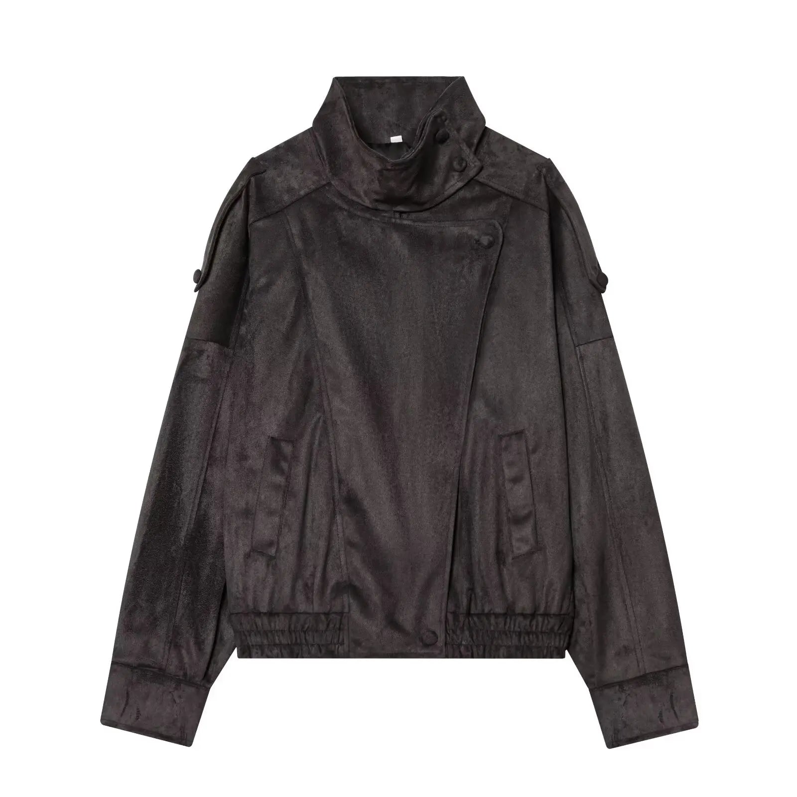 Women's Jacket Fall 2025 New Black Long Sleeve Pebble Faux Leather Jacket Motorcycle Style Personality Fashion