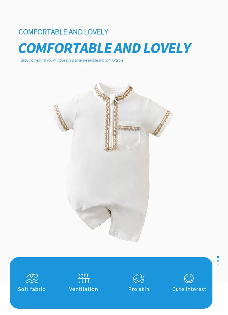 Newborn Baby Clothes Middle Eastern traditional ethnic style Islamic cotton Ramadan White summer short sleeved baby jumpsuit