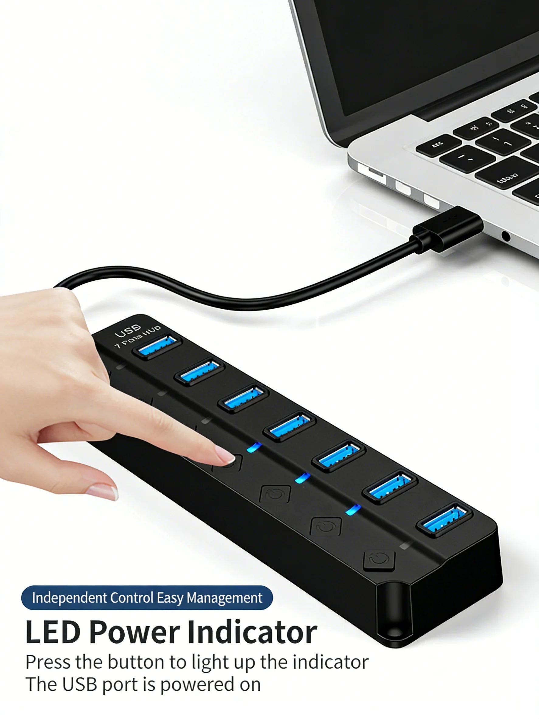 4/7-Port USB 3.0 Hub with LED Indicator Independent Switch Control for Laptop Flash Drive Hard Disk Printer Camera Keyboard