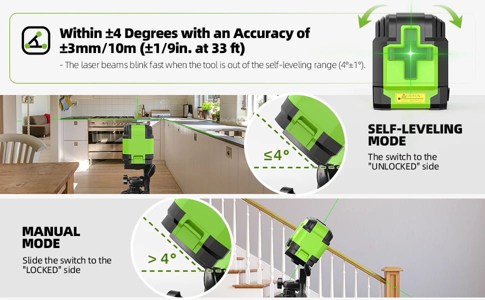 Huepar 2 Lines Laser Level with Tripod 98Ft Self-Leveling Horizontal & Vertical Green Cross Line Laser with Carrying Bag