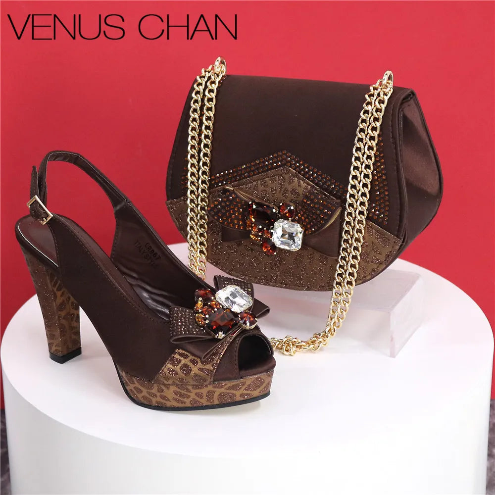 Italian Design Shoes and Bags Matching Set Women High Heel Party Black Color Nigeria Wedding Bigger Size Shoes