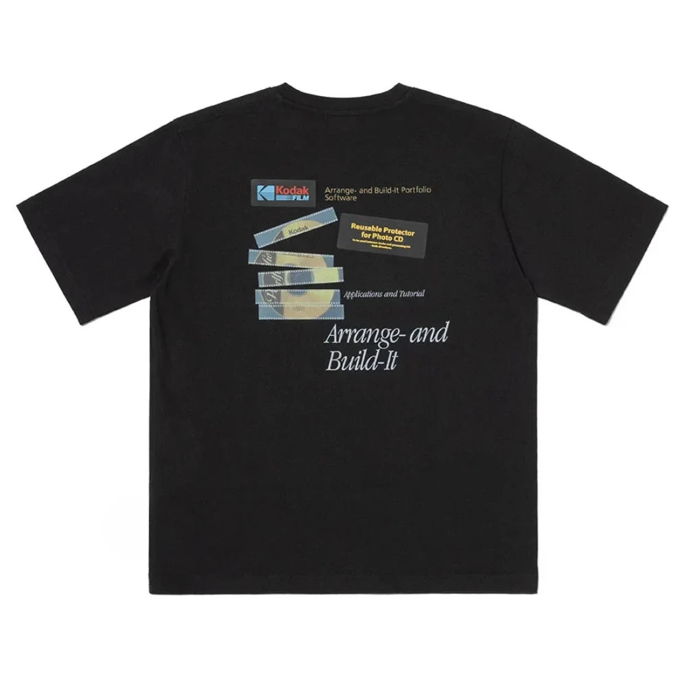 Vintage Kodak Film-style Printed T-shirt for Summer Men's Casual Street Trendy Clothing 100% Cotton Breathable Comfortable Top