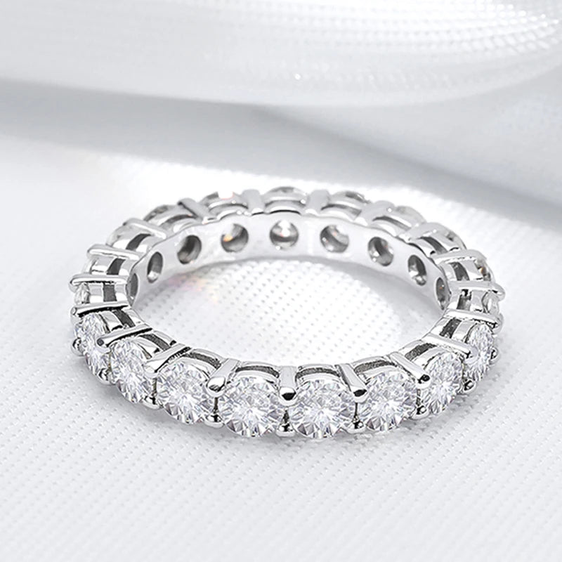 Smyoue 2-5mm Full Moissanite Ring for Women Sparkling Wedding Eternity Bands 100% S925 Sterling Silver Jewelry Classic Ring