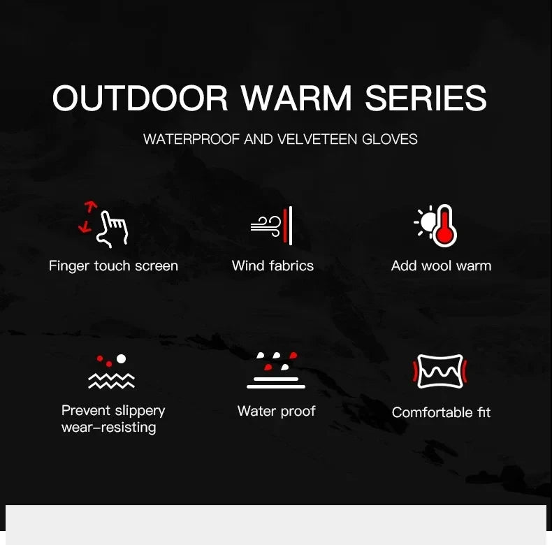 Autumn Winter Outdoor Cycling Gloves Gym Fitness Sports Running Warm Touch Screen Nonslip Gloves Motorcycle Gloves Men Black