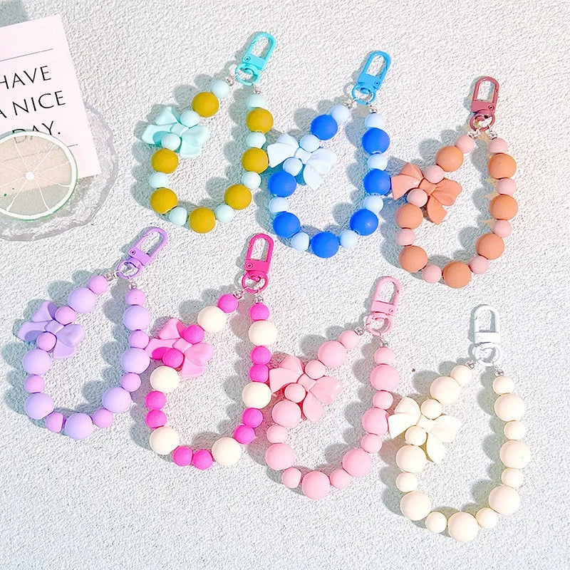 Pink Pearl Bow Keychain, Mobile Phone Chain, Earphone Bag, Anti-Lost Rope, Car Keychain, Beaded Pendant, Backpack Pendant Access